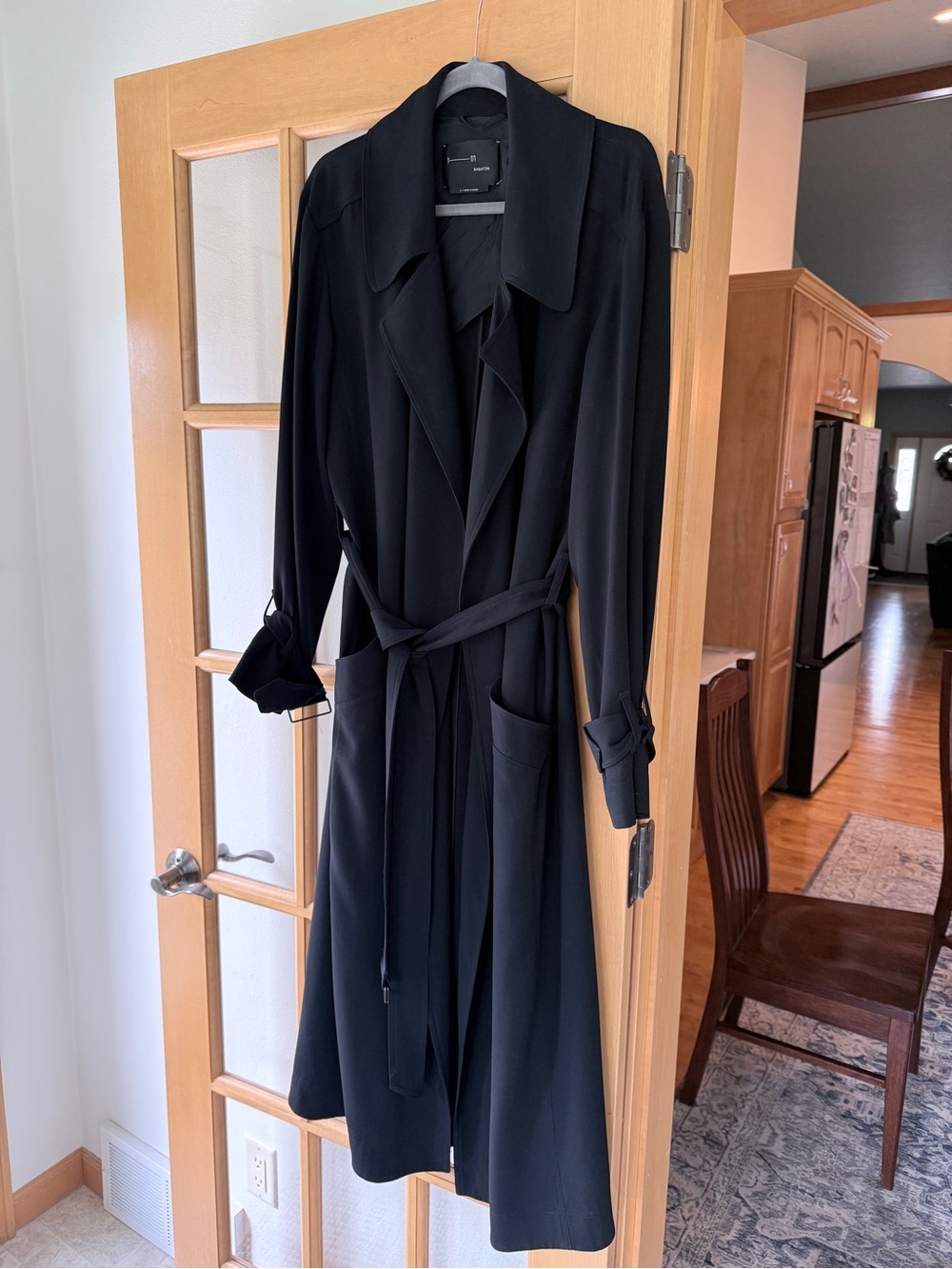 Babaton Black Long Trench Coat with Belt